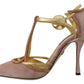 Pink Crystal T-strap Heels Pumps Shoes