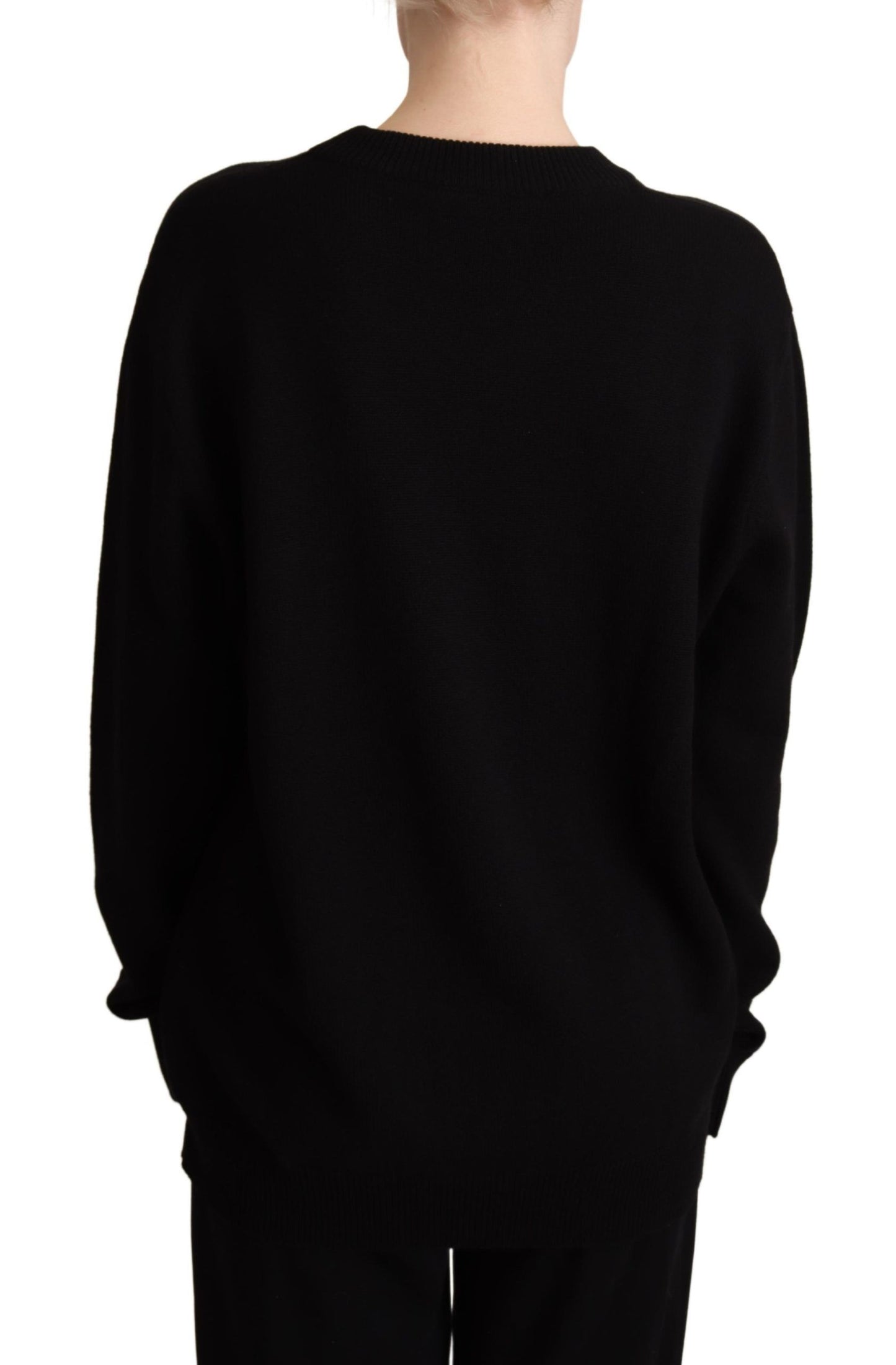 Chic Black Cashmere-Wool Crewneck Sweater