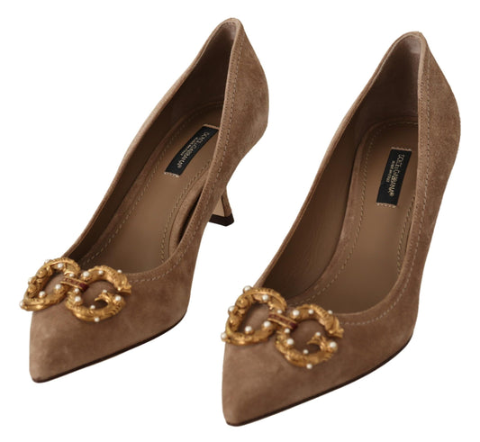 Elegant Beige Leather Pumps with Gold Details