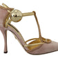 Pink Crystal T-strap Heels Pumps Shoes