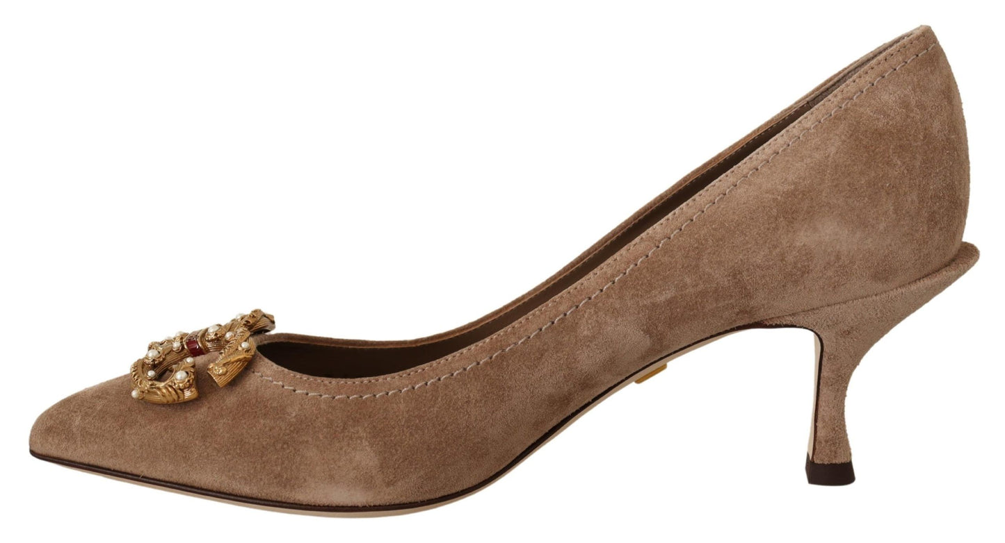 Elegant Beige Leather Pumps with Gold Details