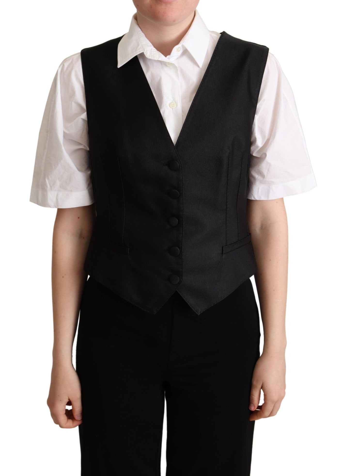 Elegant Black Silk Blend Waistcoat