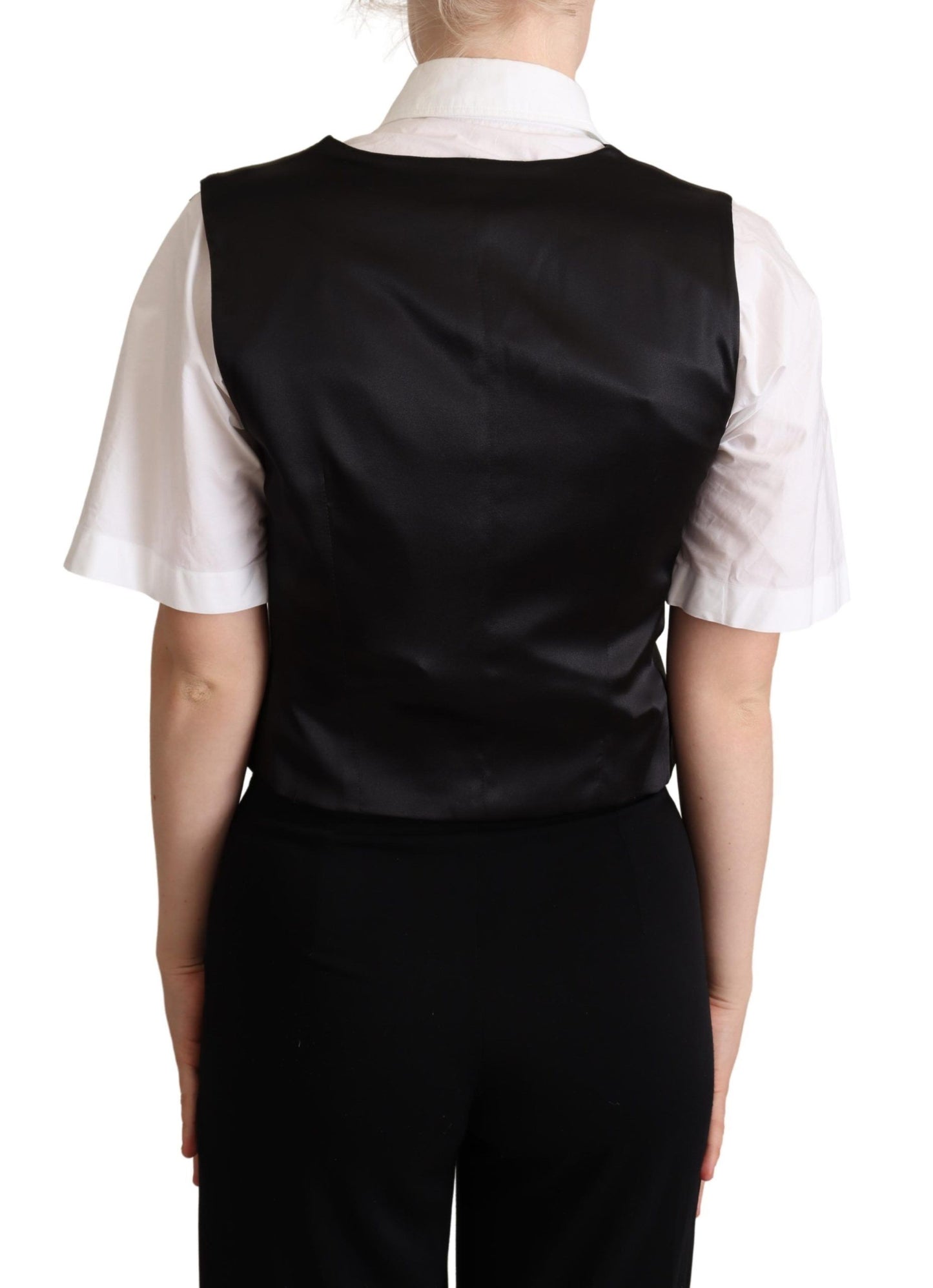 Elegant Black Silk Blend Waistcoat