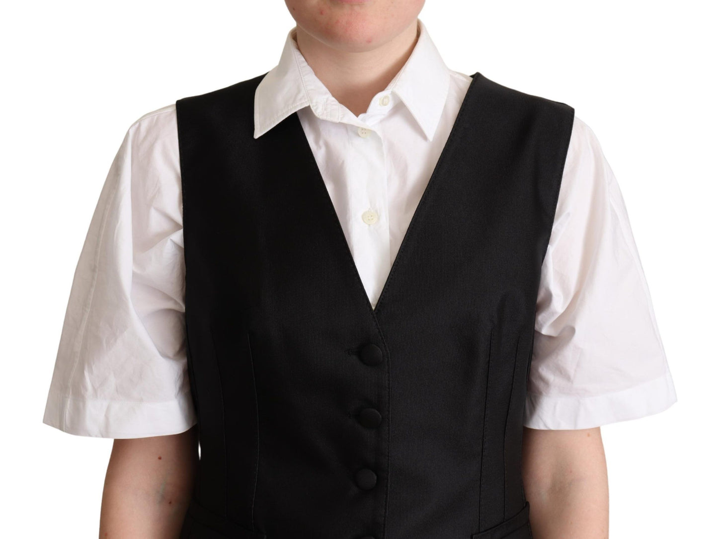 Elegant Black Silk Blend Waistcoat