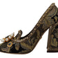 Gold Crystal Square Toe Brocade Pumps Shoes
