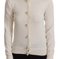 White Silk Knit Rose Button Cardigan Sweater
