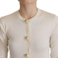 White Silk Knit Rose Button Cardigan Sweater