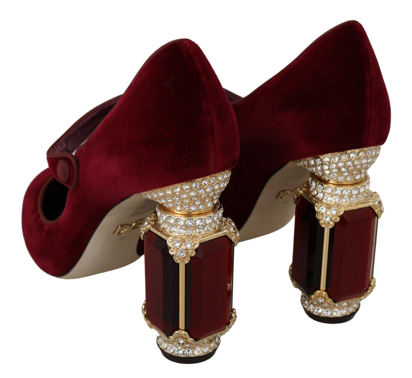 Red Velvet Crystal-Embellished Mary Janes Heels