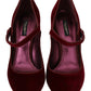 Red Velvet Crystal-Embellished Mary Janes Heels