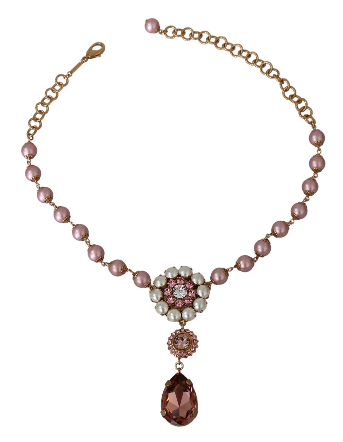 Elegant Pink Pearl Crystal Necklace