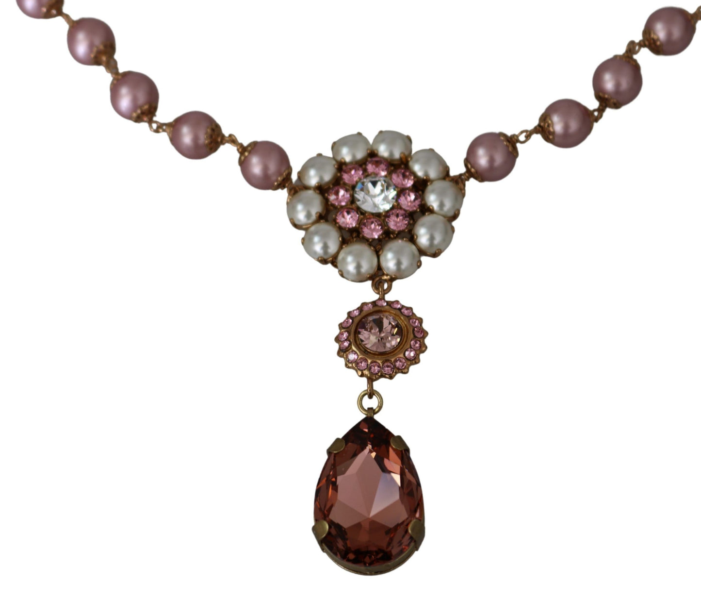 Elegant Pink Pearl Crystal Necklace