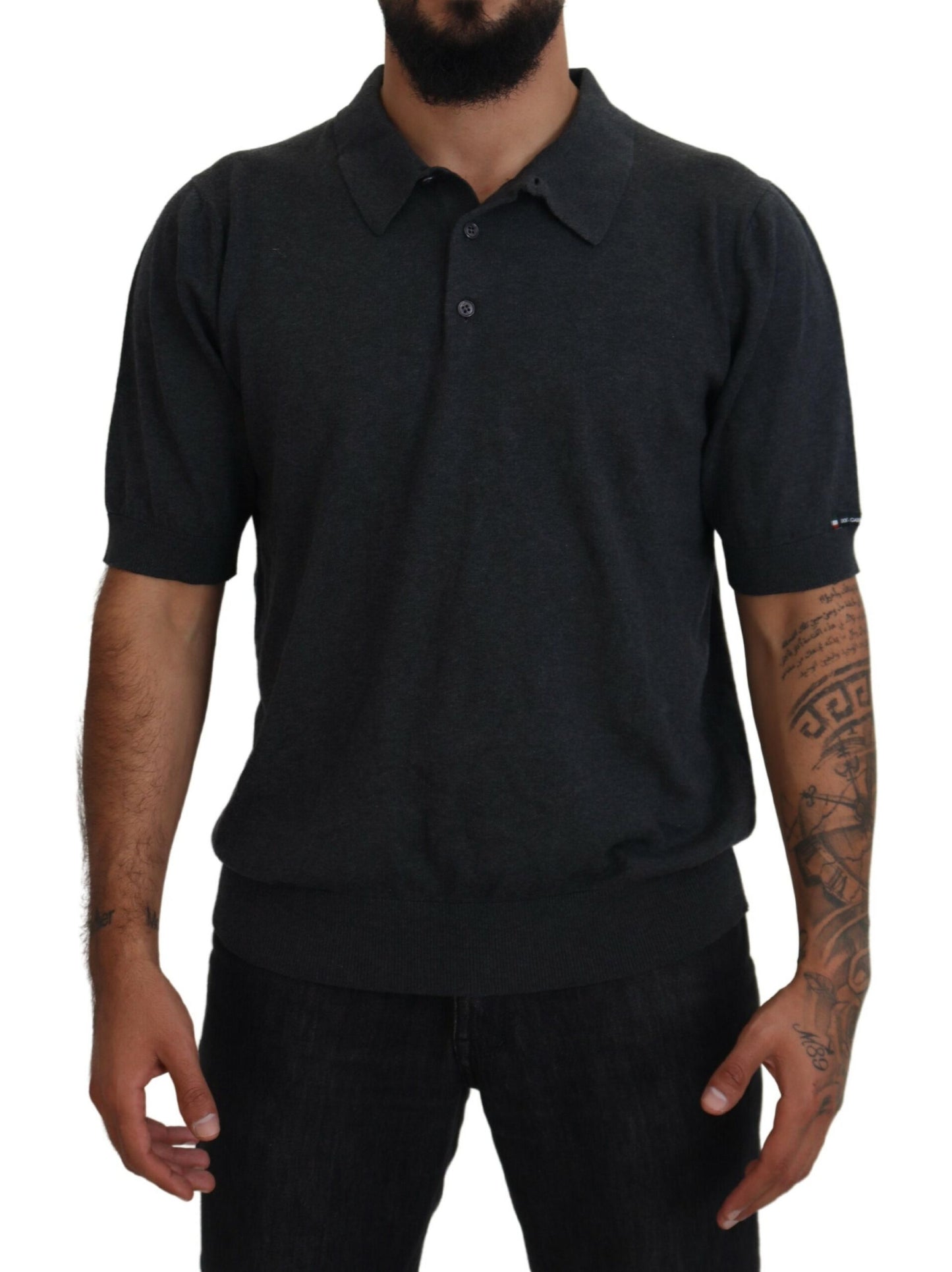 Elegant Grey Cotton Polo T-Shirt