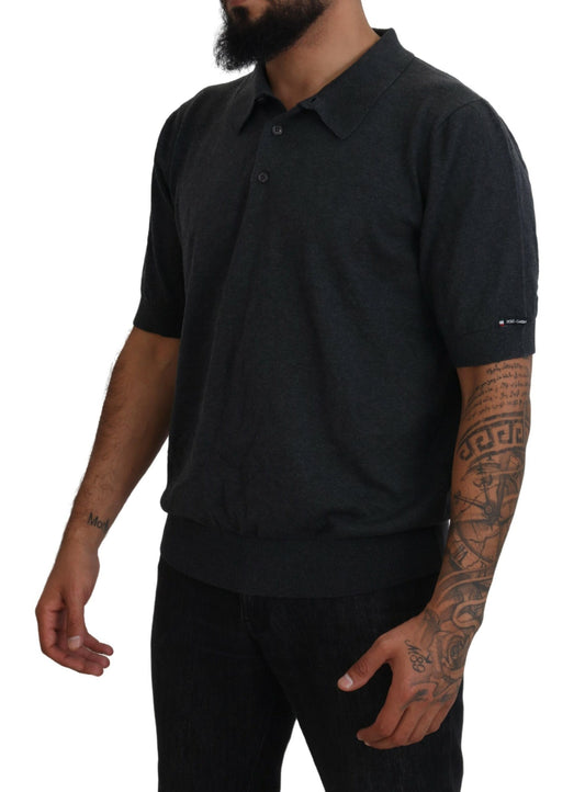 Elegant Grey Cotton Polo T-Shirt