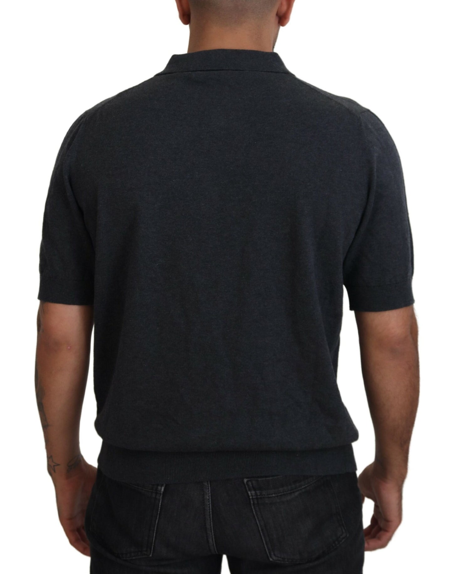 Elegant Grey Cotton Polo T-Shirt