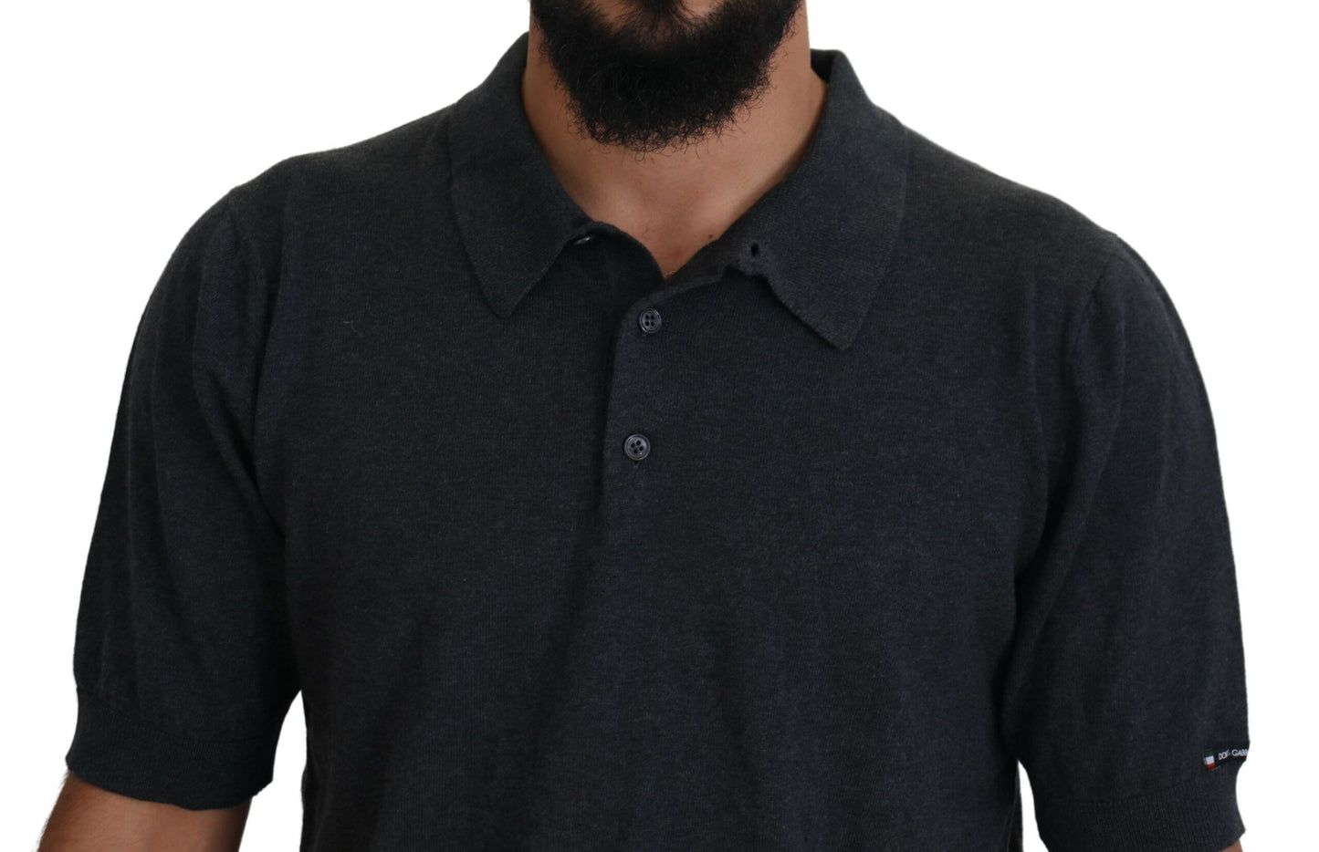 Elegant Grey Cotton Polo T-Shirt