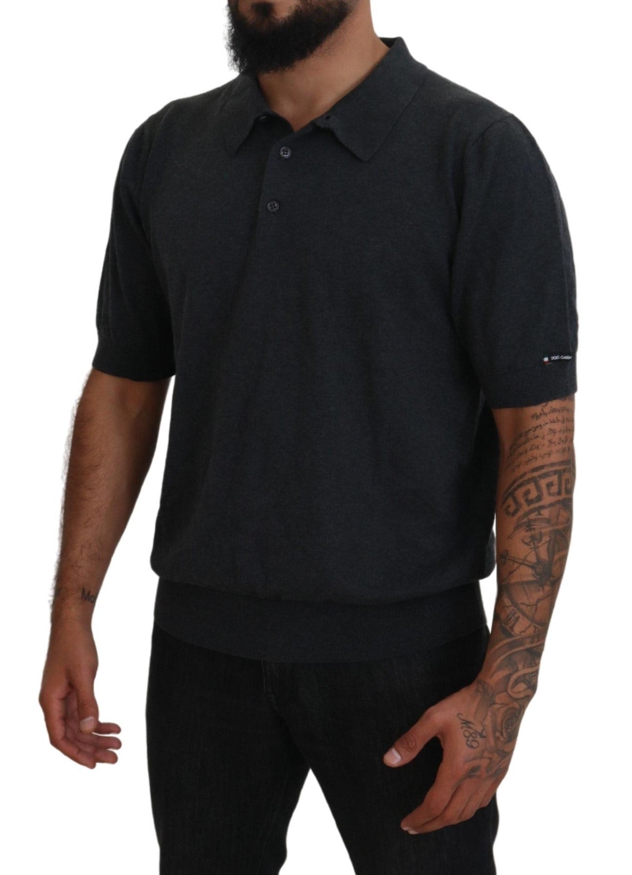 Elegant Grey Cotton Polo T-Shirt