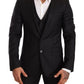 Elegant Black Striped Wool Three-Piece Suit