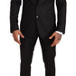 Elegant Black Striped Wool Three-Piece Suit