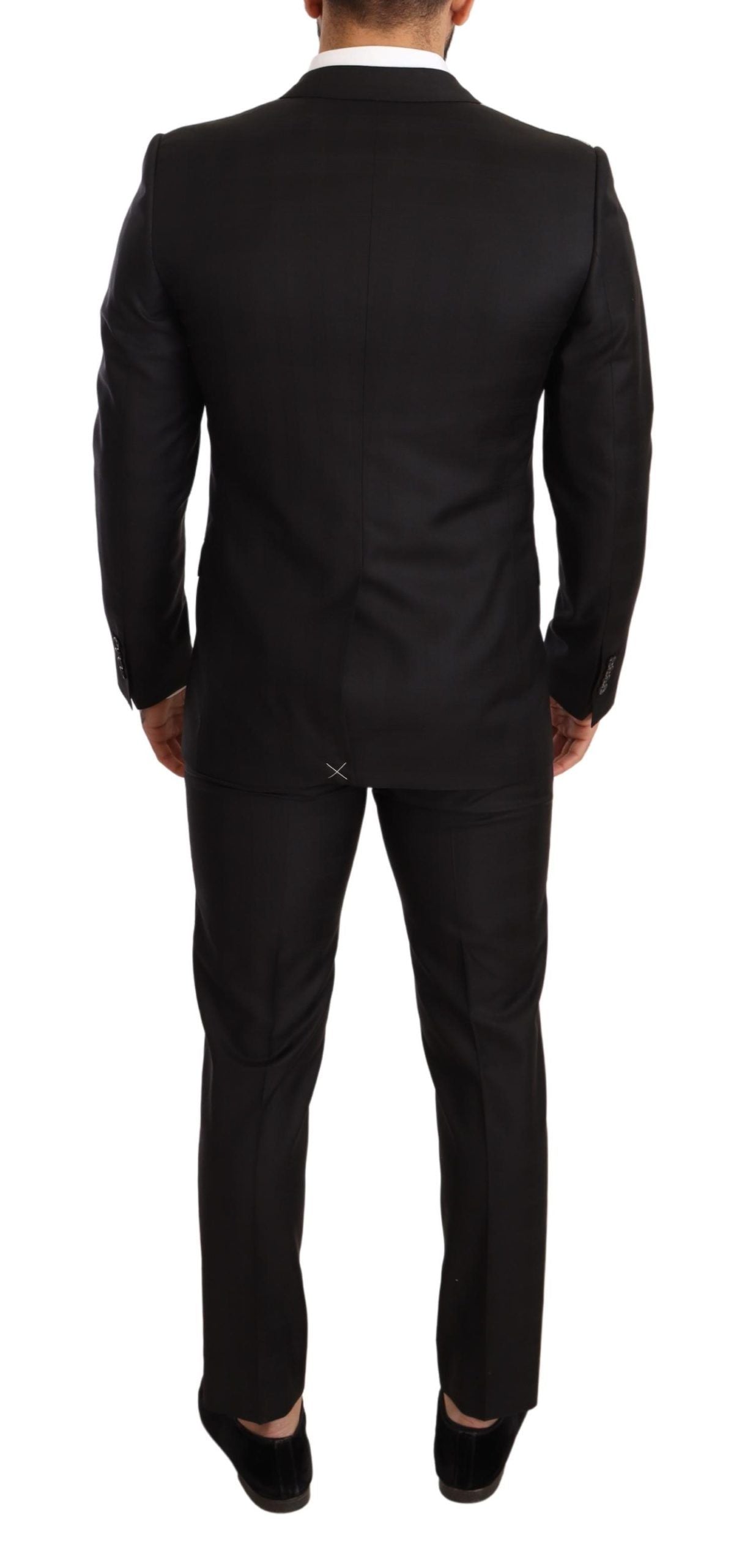 Elegant Black Striped Wool Three-Piece Suit