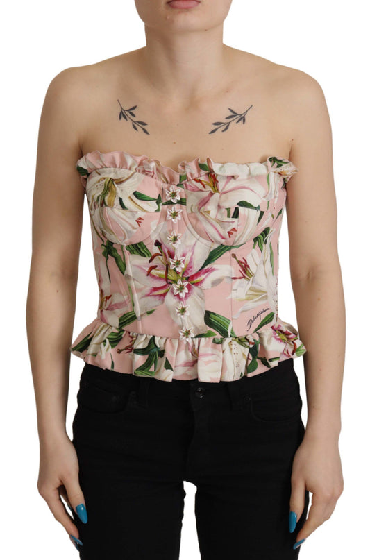 Romantic Pink Floral Bustier Top