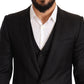 Elegant Black Striped Wool Three-Piece Suit