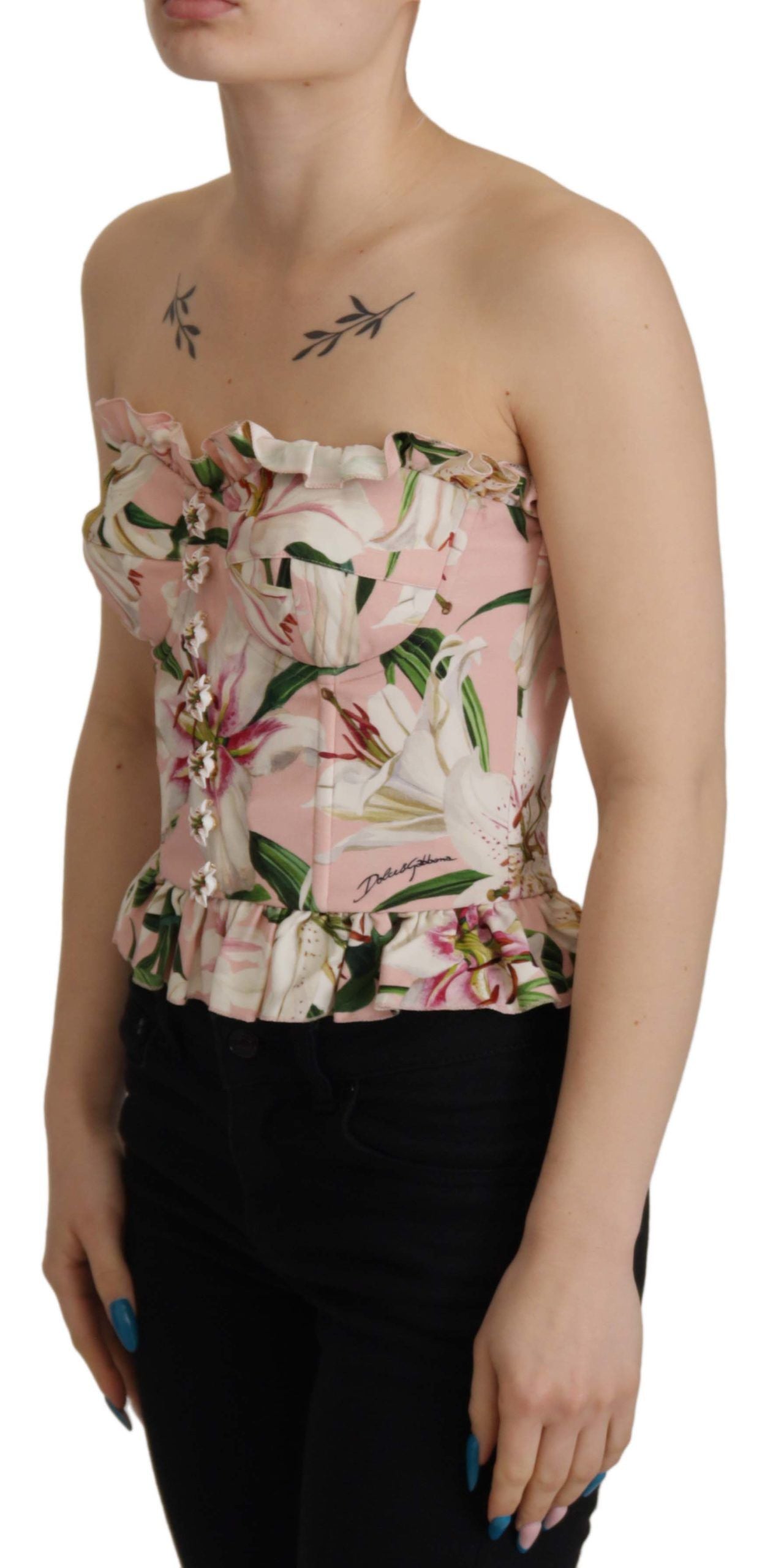 Romantic Pink Floral Bustier Top