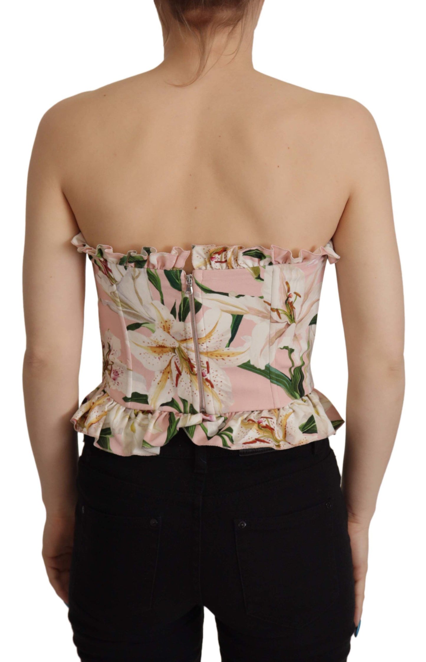 Romantic Pink Floral Bustier Top