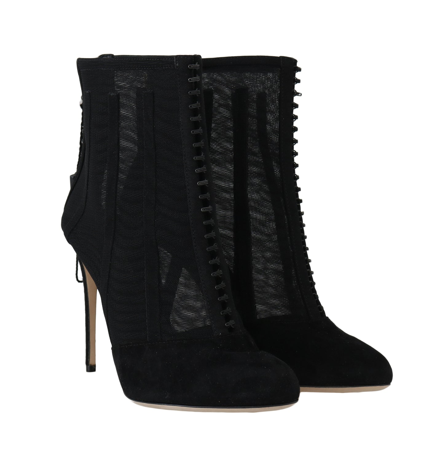 Elegant Black Suede & Tulle Ankle Booties