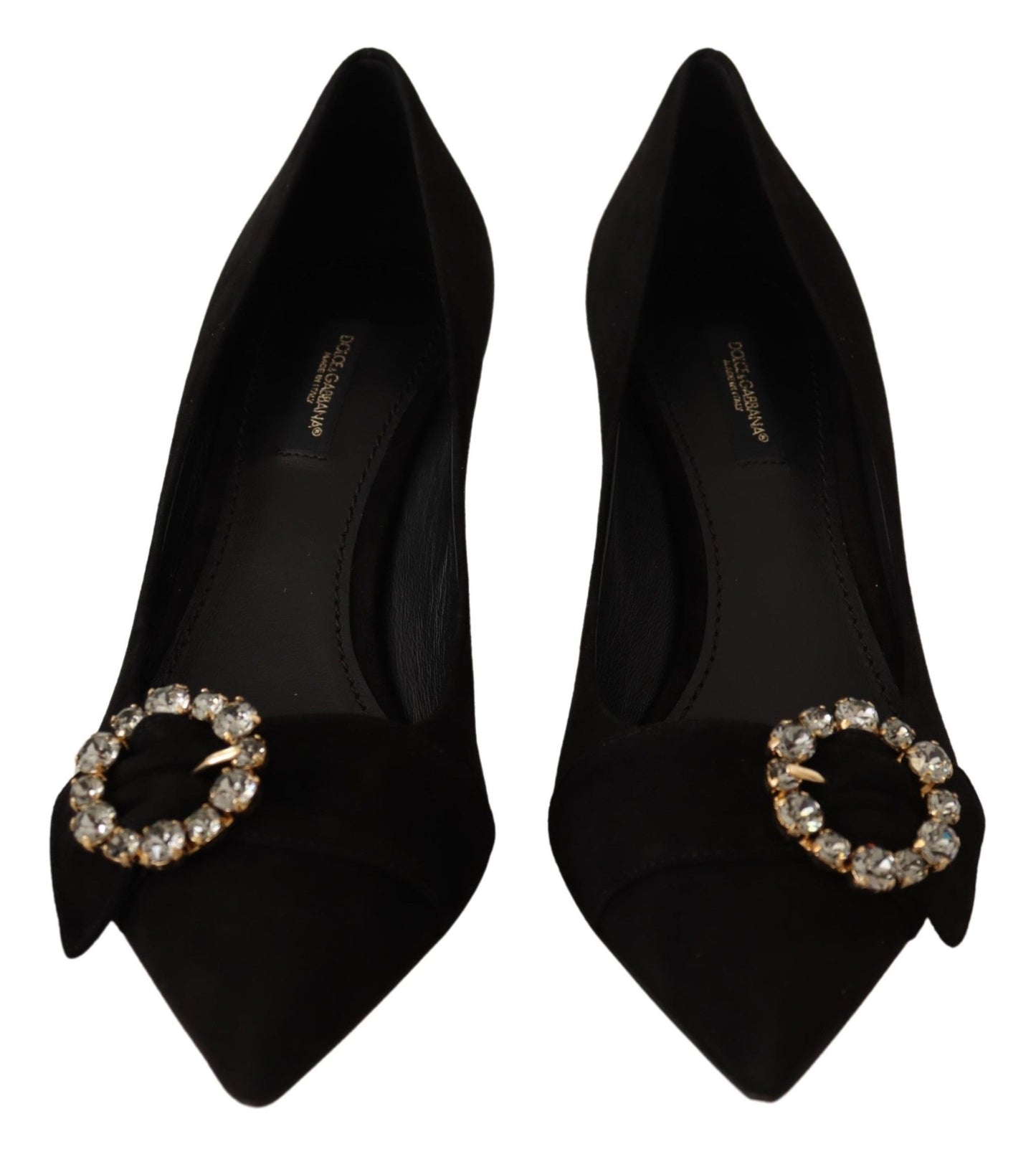 Elegant Black Suede Jewel Pumps