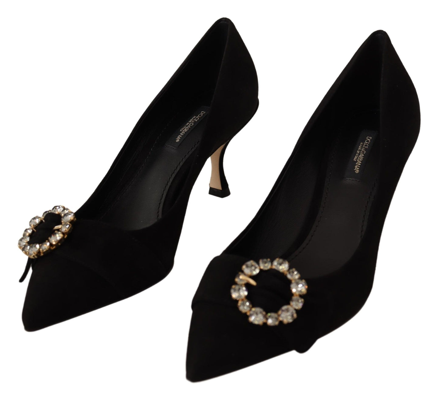 Elegant Black Suede Jewel Pumps