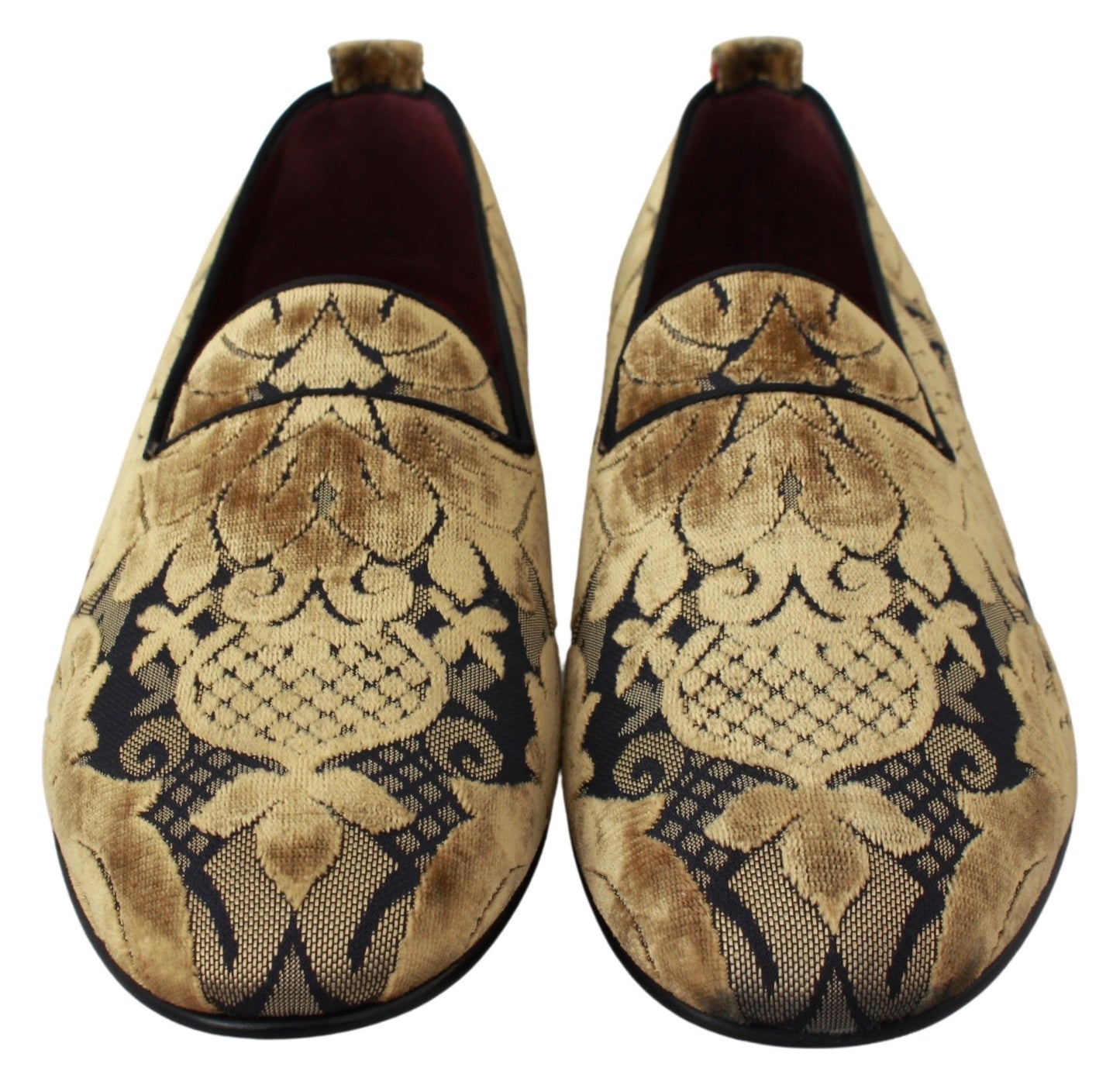 Elegant Blue & Gold Brocade Loafers