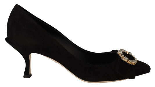 Elegant Black Suede Jewel Pumps