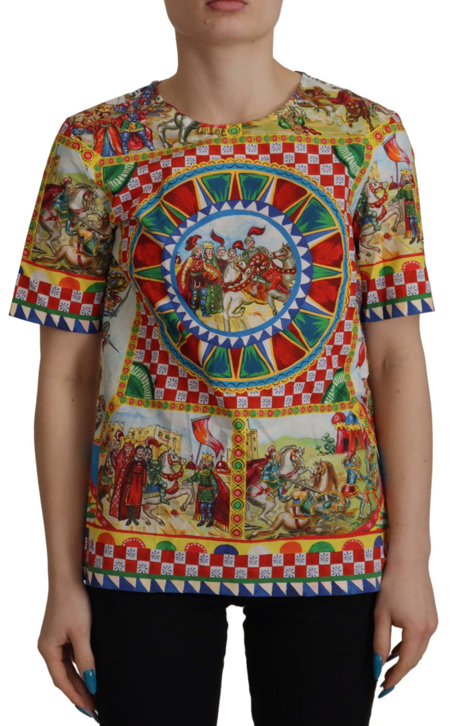 Multicolor Carretto Print Cotton T-Shirt