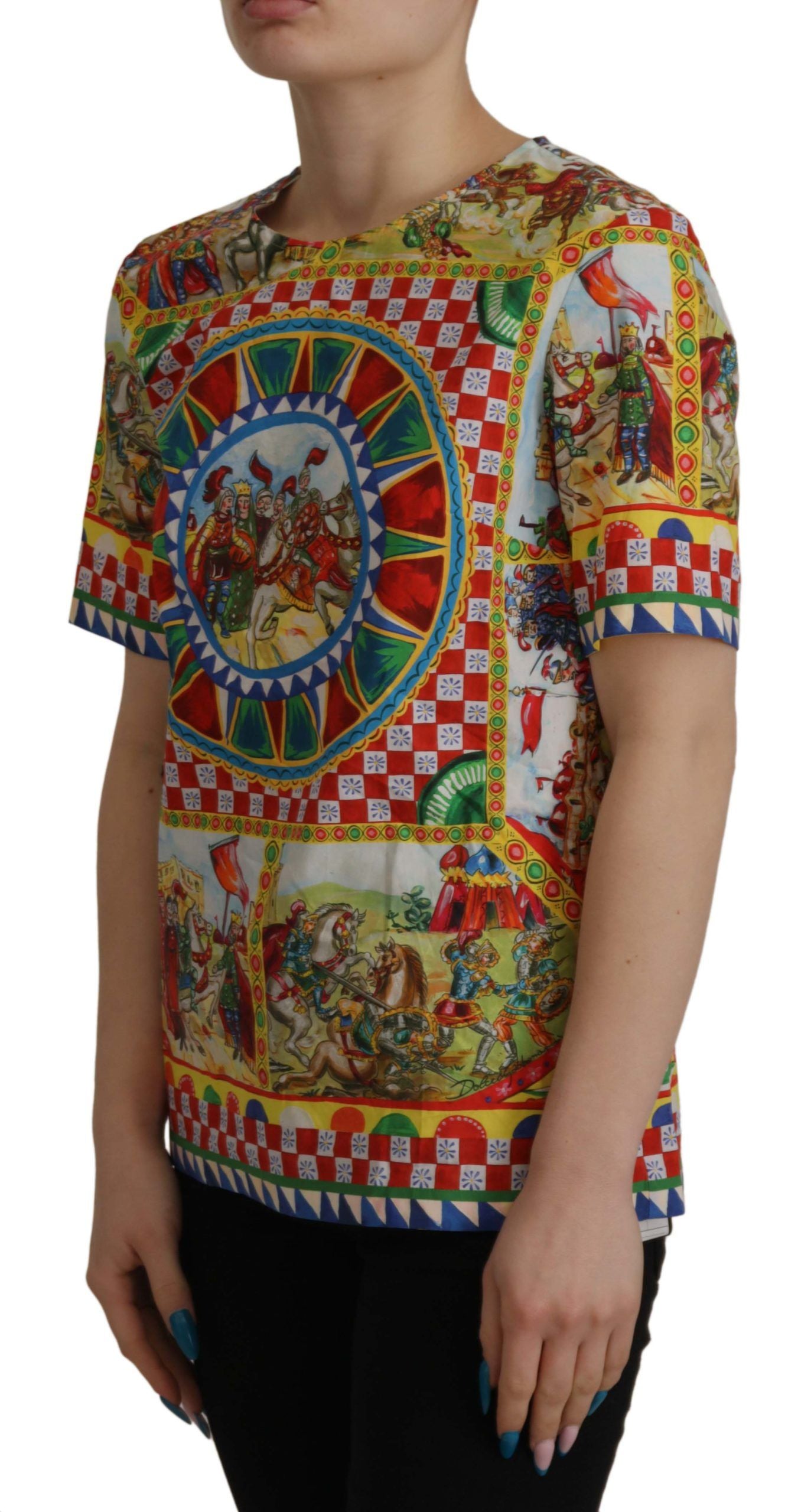 Multicolor Carretto Print Cotton T-Shirt