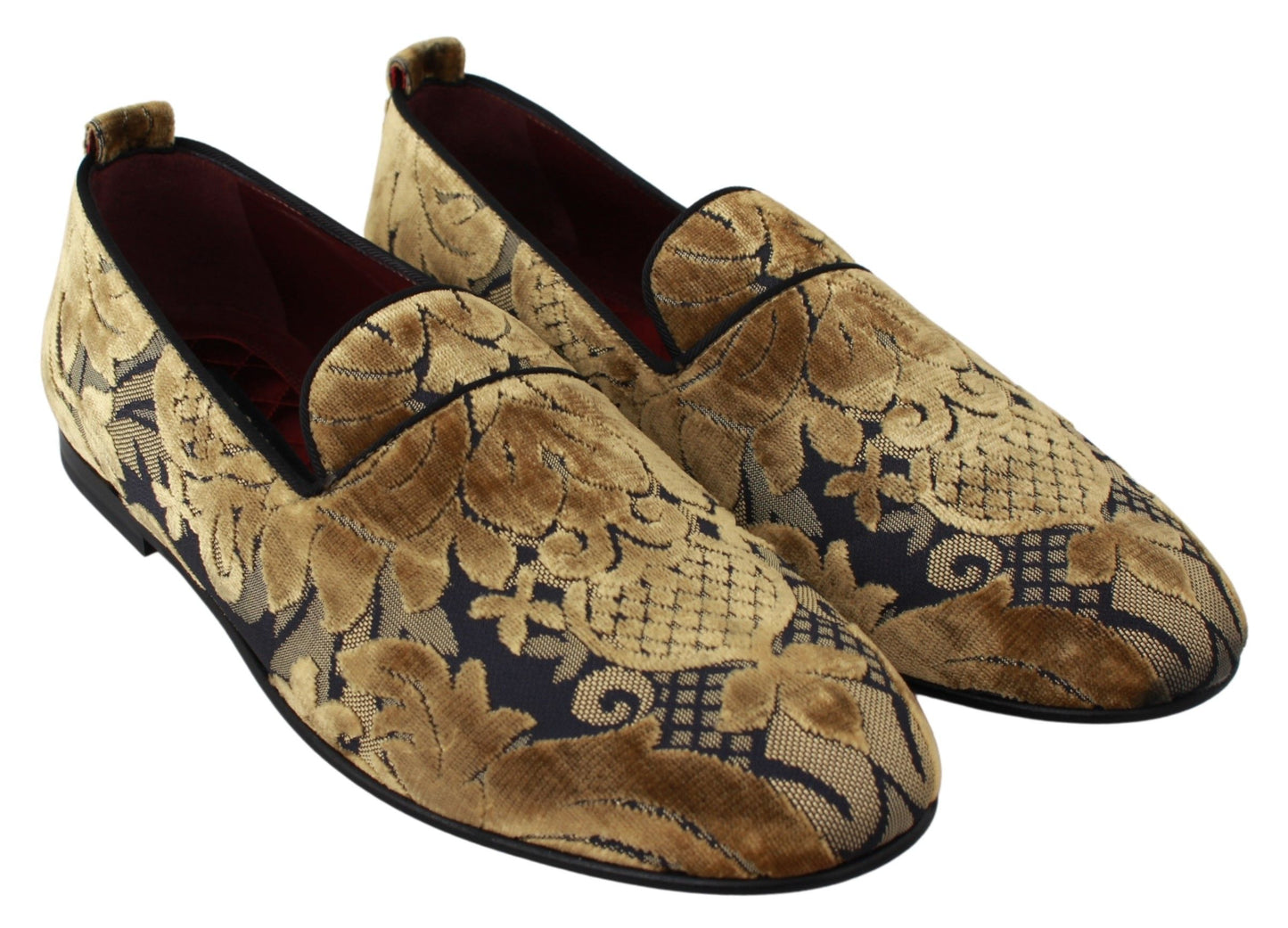 Elegant Blue & Gold Brocade Loafers