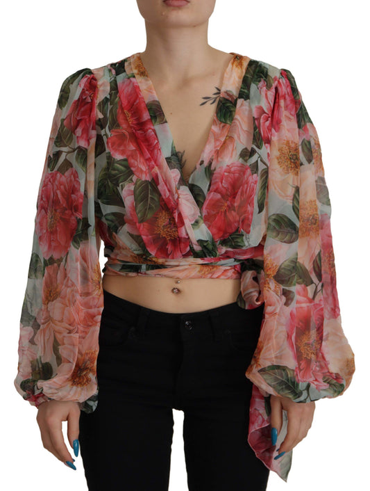 Multicolor Floral Silk Wrap Blouse Top