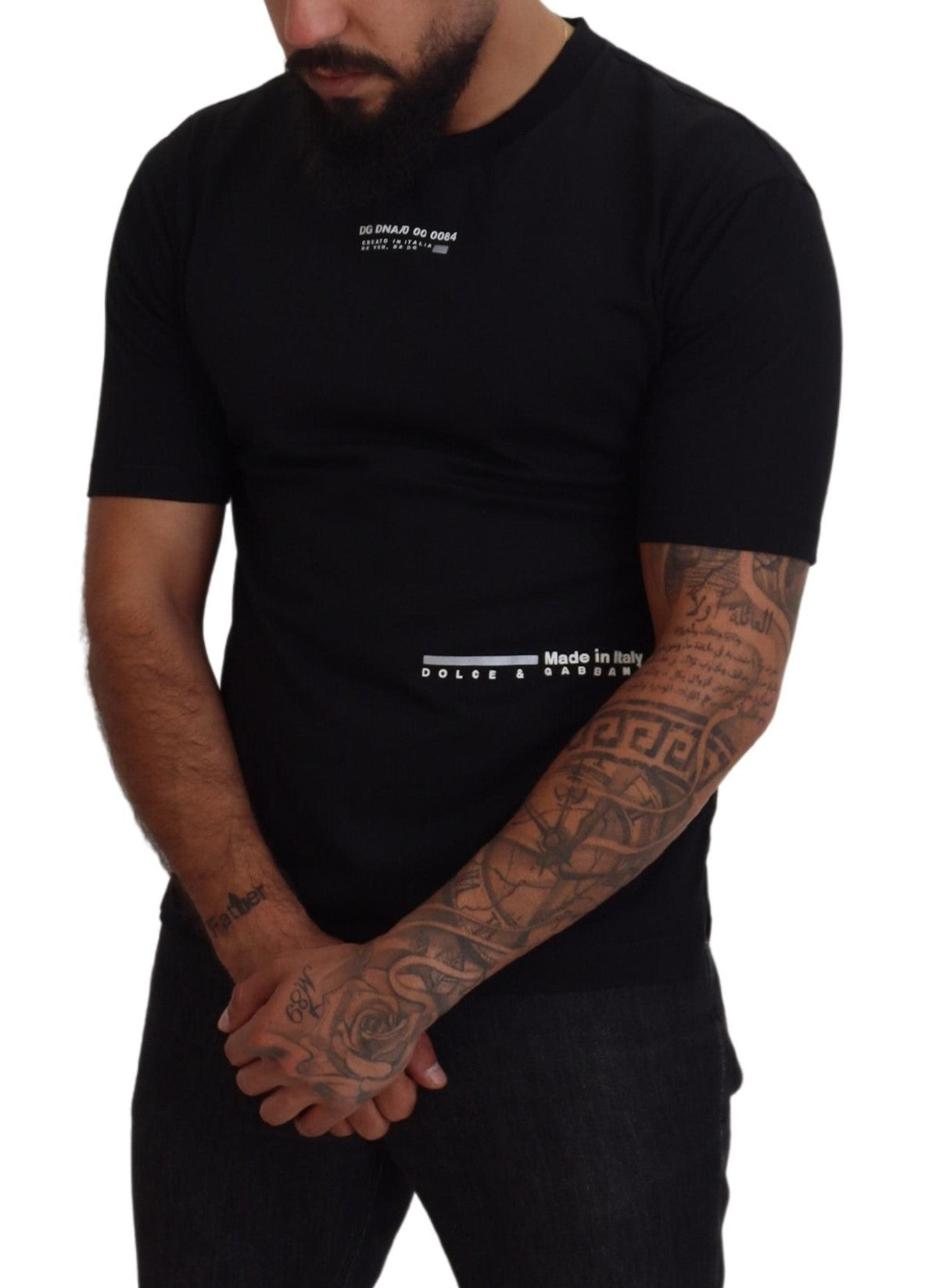 Elegant Black Crew Neck Tee with Logo Detail