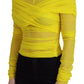 Yellow Mesh Long Sleeves Nylon Blouse Top