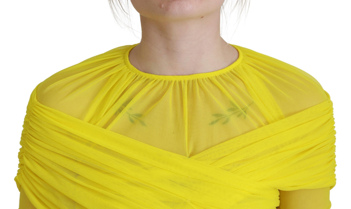 Yellow Mesh Long Sleeves Nylon Blouse Top