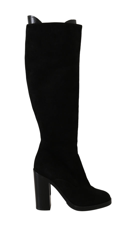 Elegant Black Suede Knee-High Boots