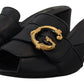 Elegant Black Leather Sandals with DG Emblem
