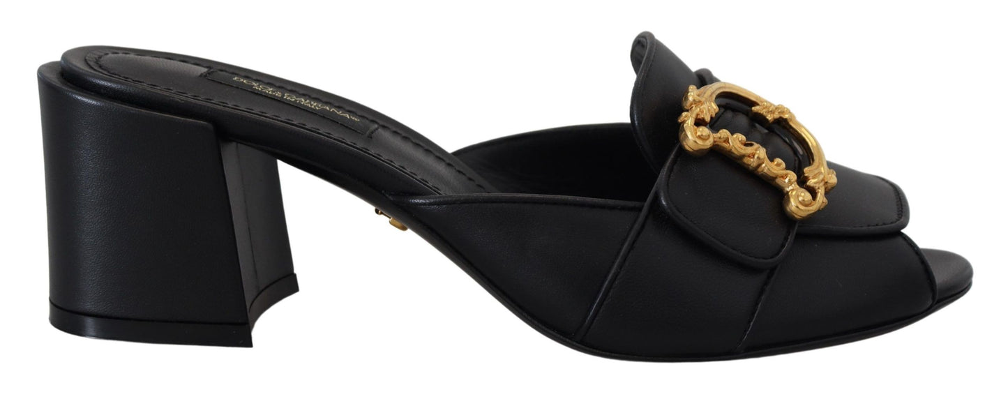 Elegant Black Leather Sandals with DG Emblem