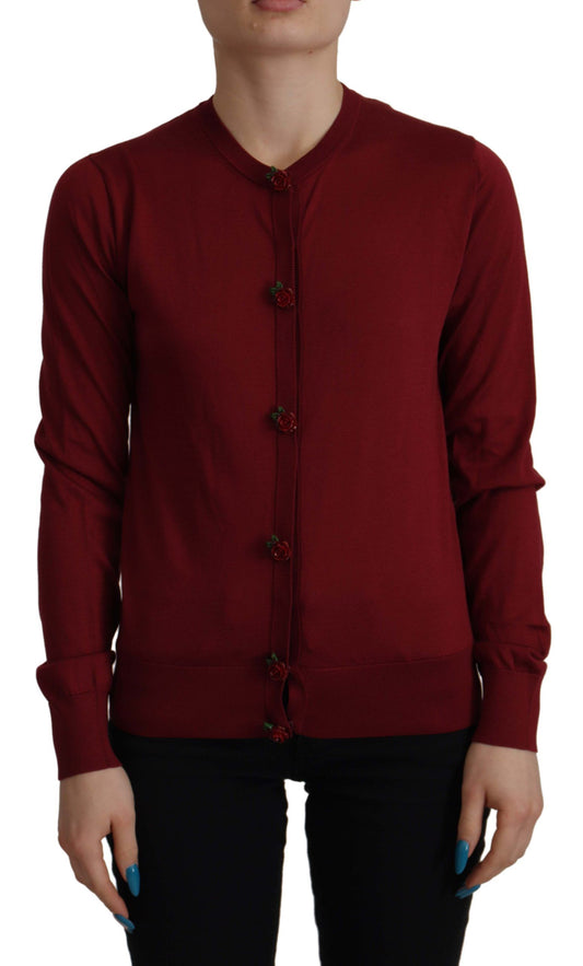 Elegant Maroon Silk Button Front Sweater