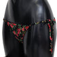 Elegant Black Roses Print Bikini Bottom