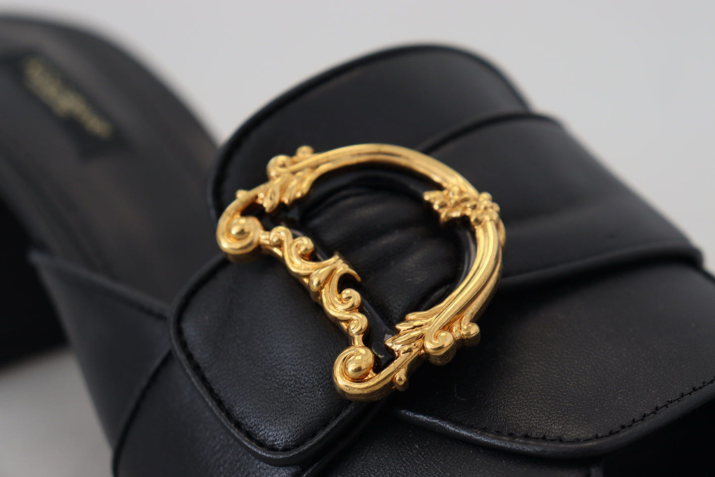 Elegant Black Leather Sandals with DG Emblem