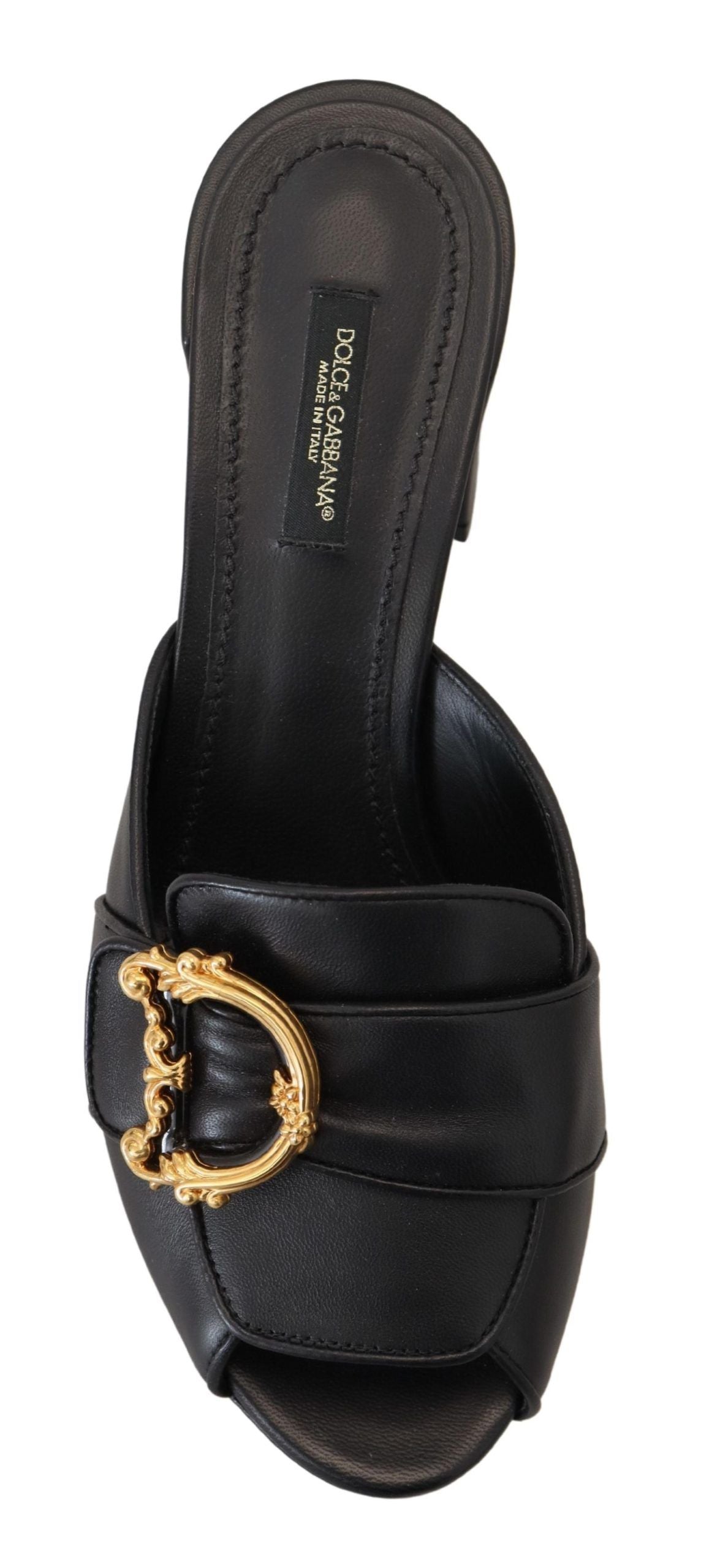 Elegant Black Leather Sandals with DG Emblem