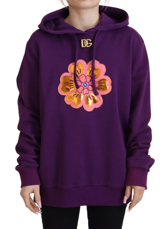 Elegant Floral Hooded Pullover Sweater in Purple