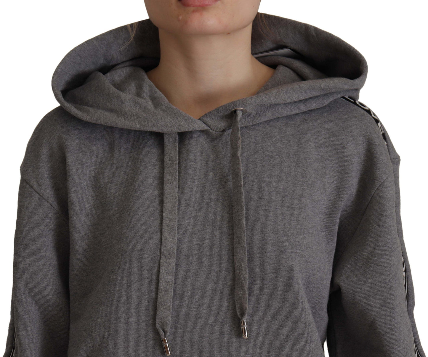 Elegant Gray Cotton Hooded Sweatshirt