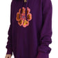Elegant Floral Hooded Pullover Sweater in Purple