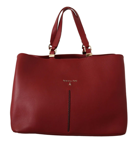 Elegant Red Leather Handbag with Gold Accents